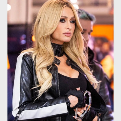 2024 Las Vegas GP Paris Hilton Black Leather Jacket