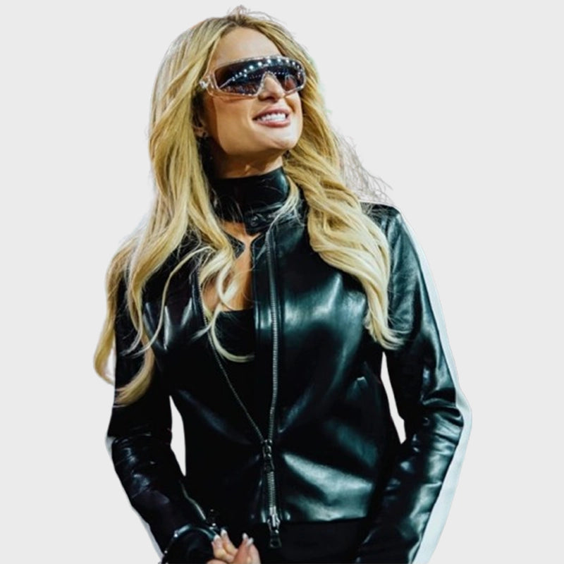 2024 Las Vegas GP Paris Hilton Black Leather Jacket