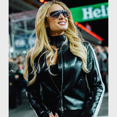 2024 Las Vegas GP Paris Hilton Black Leather Jacket