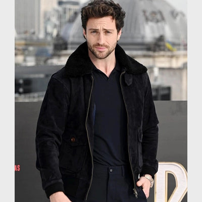 Aaron Taylor-Johnson Suede Aviator Bomber Jacket