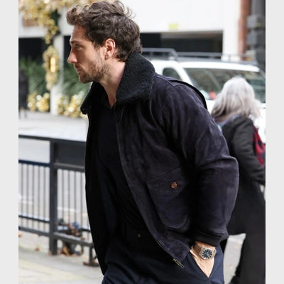 Aaron Taylor-Johnson Suede Aviator Bomber Jacket