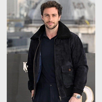 Aaron Taylor-Johnson Suede Aviator Bomber Jacket