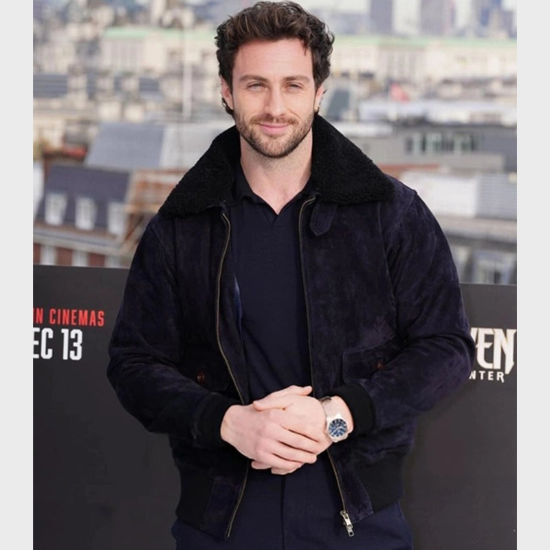 Aaron Taylor-Johnson Suede Aviator Bomber Jacket