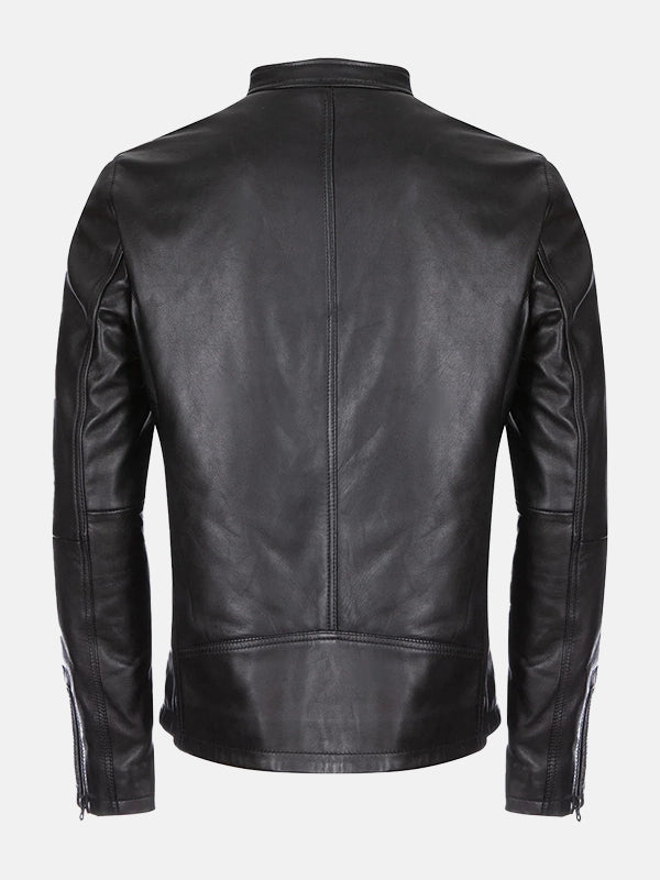 Burton Mandarin Collar Black Leather Jacket