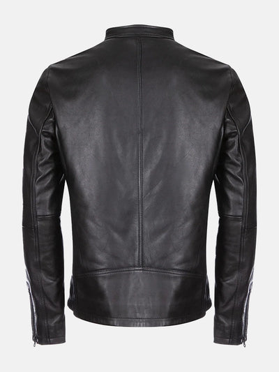 Burton Mandarin Collar Black Leather Jacket