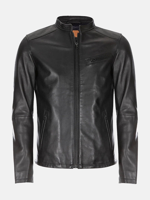 Burton Mandarin Collar Black Leather Jacket