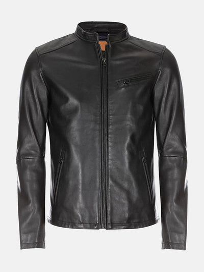 Burton Mandarin Collar Black Leather Jacket