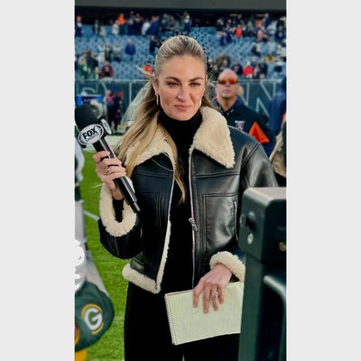 Erin Andrews Black Leather Shearling Jacket