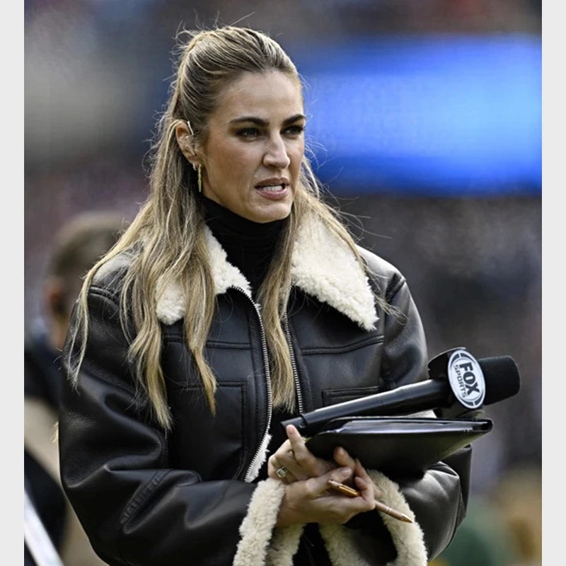 Erin Andrews Black Leather Shearling Jacket