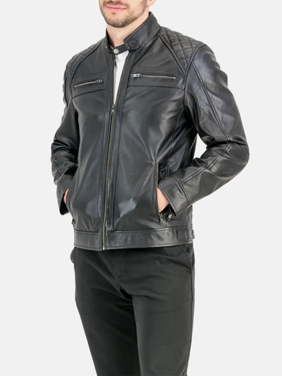 George Waters Padded Style Black Leather Jacket