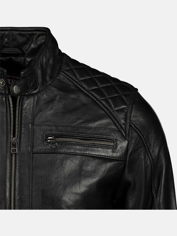 George Waters Padded Style Black Leather Jacket