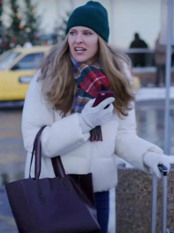 Jill Wagner Christmas Under the Northern Lights 2024 White Puffer Jacket