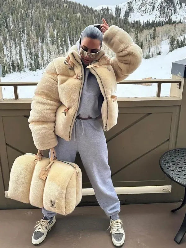 Kim Kardashian Louis Vuitton Shearling Jacket