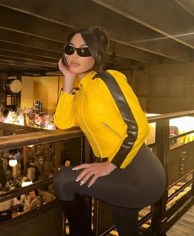 Kim Kardashian Yellow Leather Jacket