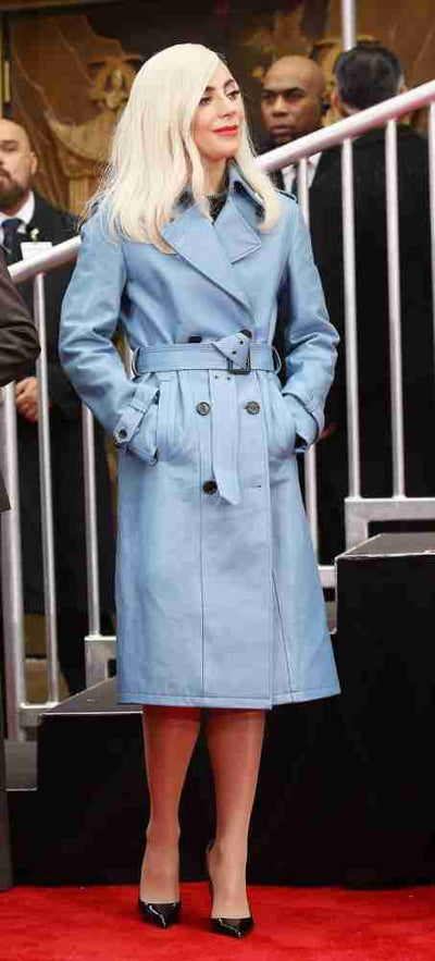 Lady Gaga Blue Leather Trench Coat