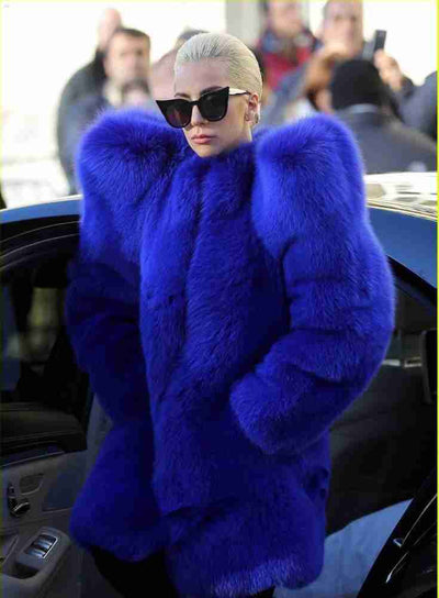 Lady Gaga Faux Fur Blue Coat