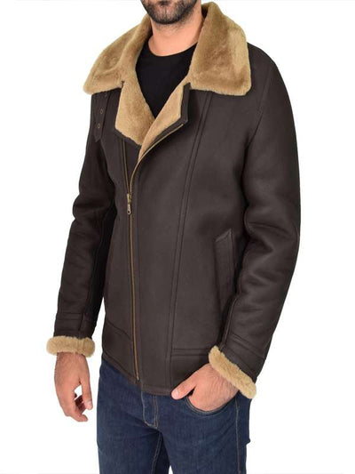 Men Brown B3 Shearling Bomber Jacket