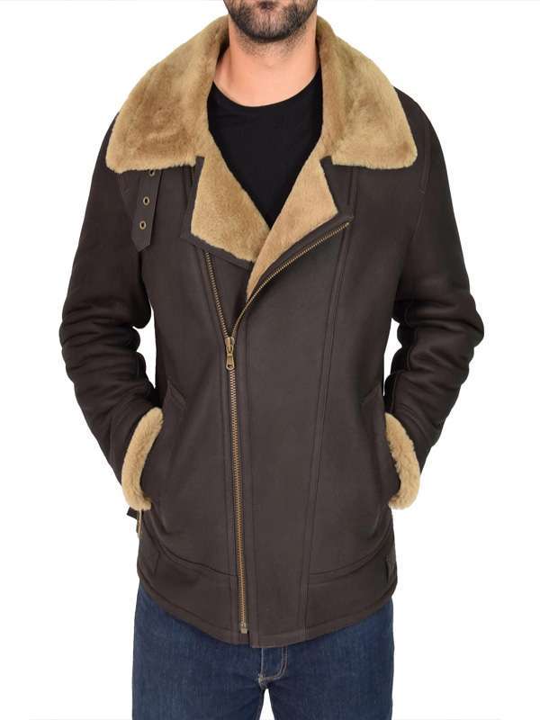 Men Brown B3 Shearling Bomber Jacket