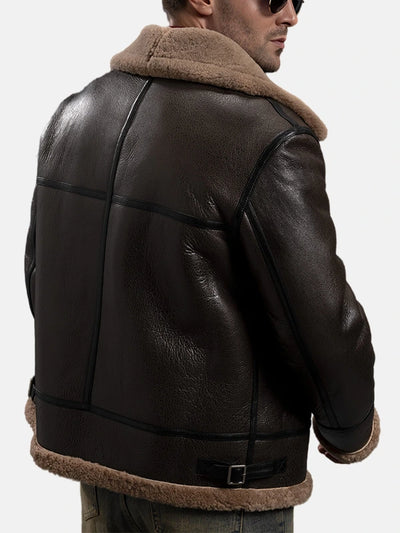 Men Brown Sheepskin B-3 Bomber Shearling Flight Jacket