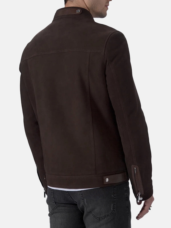 Men’s Brown Suede Leather Cafe Racer Jacket