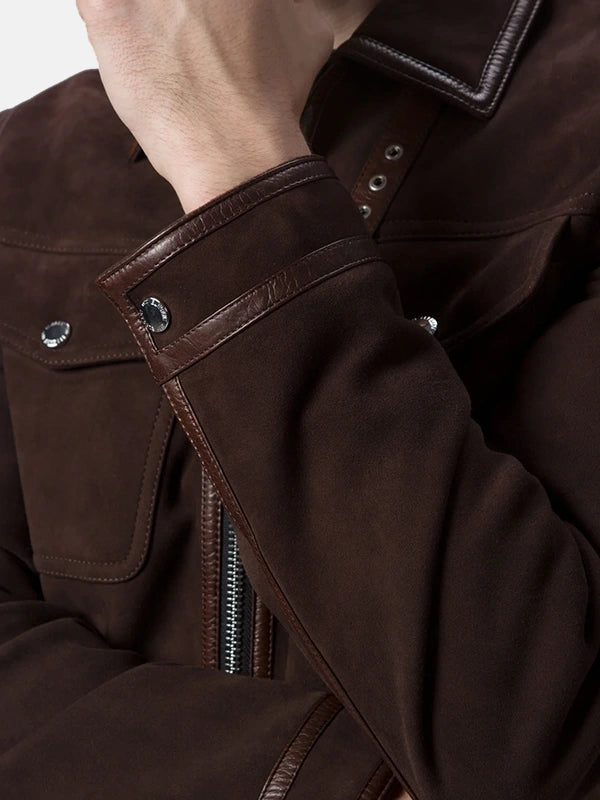 Men’s Brown Suede Trucker Casual Leather Jacket