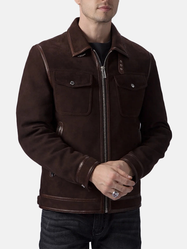 Men’s Brown Suede Trucker Casual Leather Jacket