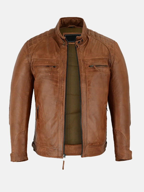 Men’s Cafe Racer Brown Motorcycle Leather Jacket