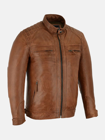 Men’s Cafe Racer Brown Motorcycle Leather Jacket