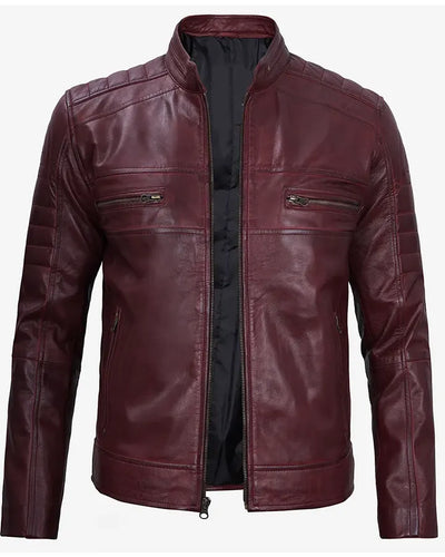 Men’s Cafe Racer Distressed Maroon Jacket