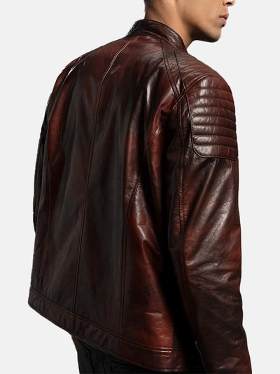 Men’s Reddish Brown Café Racer Leather Moto Jacket