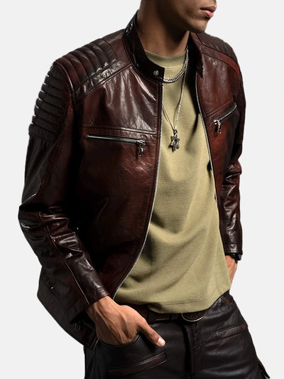 Men’s Reddish Brown Café Racer Leather Moto Jacket