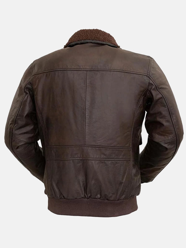 Men’s Shearling Collar Brown Bomber Jacket