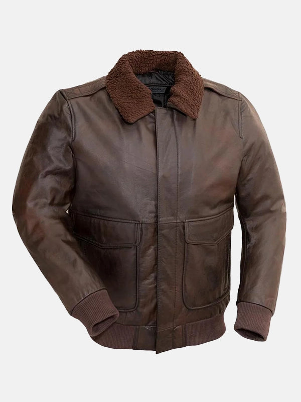 Men’s Shearling Collar Brown Bomber Jacket