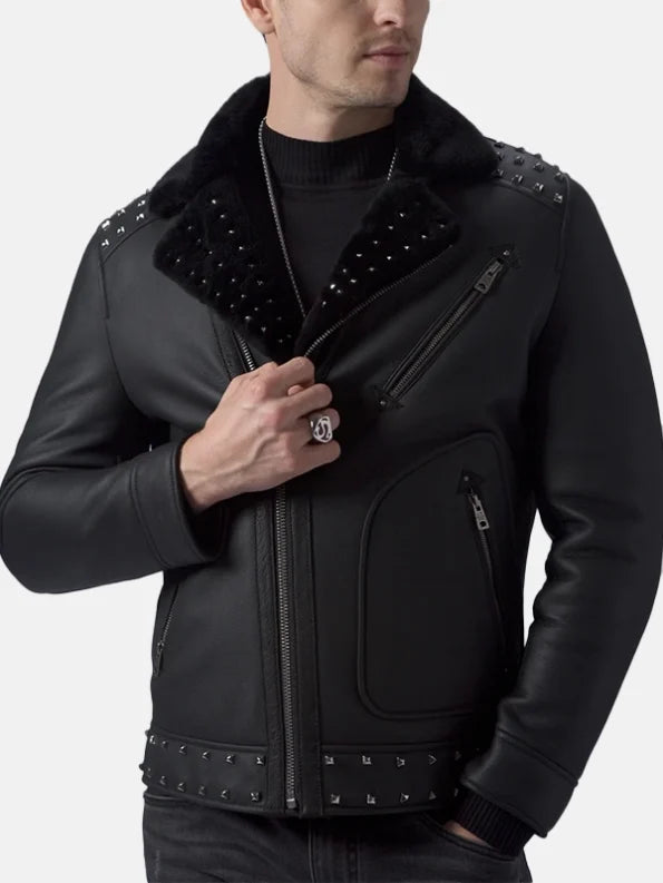 Men’s Studded Black Leather Jacket