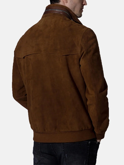 Men’s Vintage Suede Brown Leather Trucker Bomber Jacket