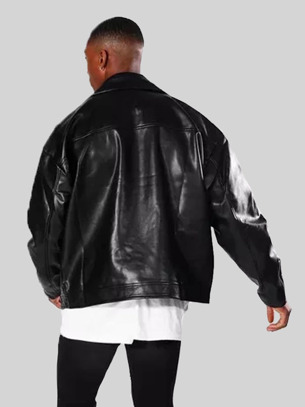 Mens Black Leather Oversized Biker Jacket