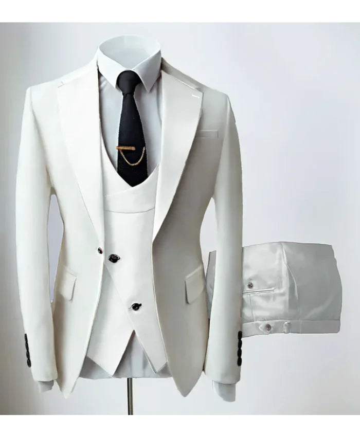 Mens White 3 Piece Suit Slim Fit Notch Lapel