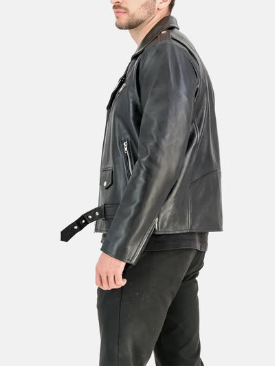 Morris Asymmetrical Collar Black Leather Moto Jacket