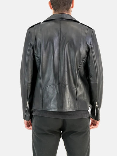 Morris Asymmetrical Collar Black Leather Moto Jacket