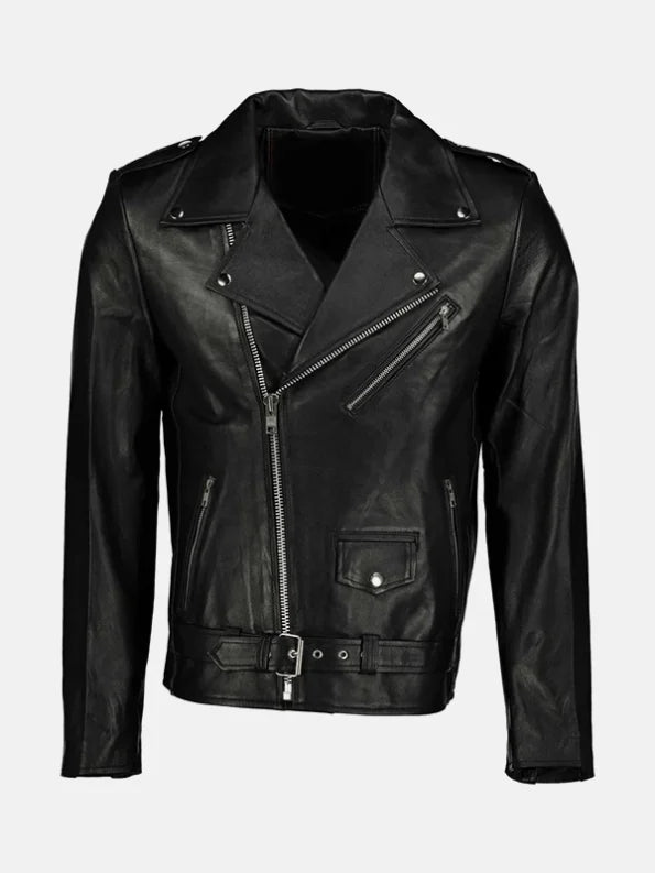 Morris Asymmetrical Collar Black Leather Moto Jacket