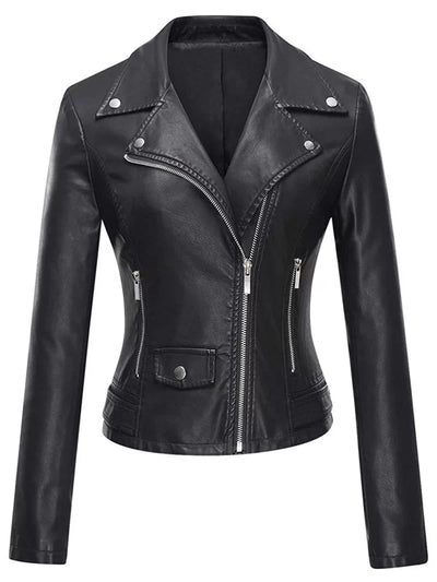 Motorcycle Black Leather Jacket Women