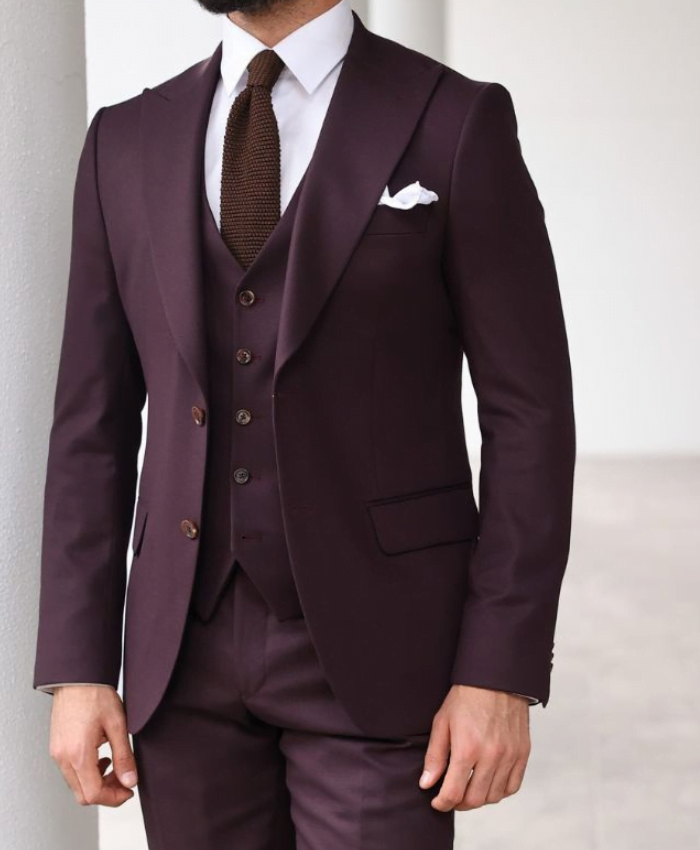 Peak Lapel 3 Piece Purple Suit For Mens