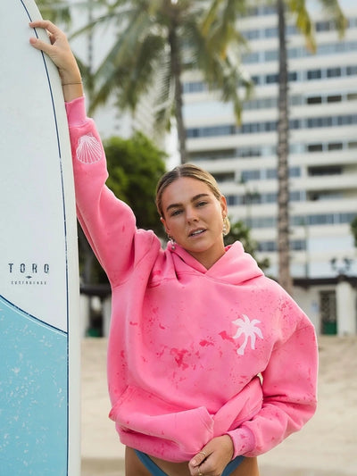 Pink Palm Puff Hawaii Hibiscus Hoodie