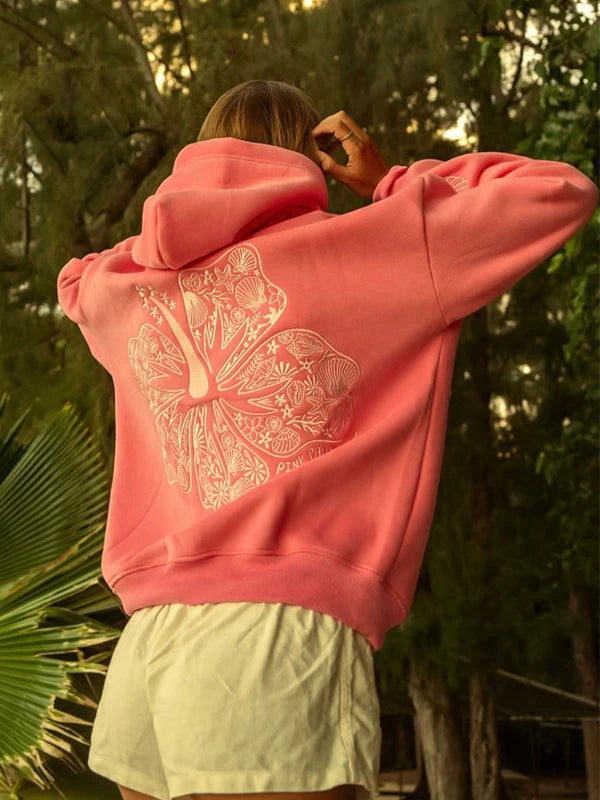 Pink Palm Puff Hawaii Hibiscus Hoodie