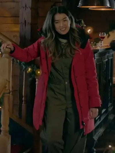 The Finnish Line 2024 – Nichole Sakura Red Hooded Jacket for Trendy Winter Fashion