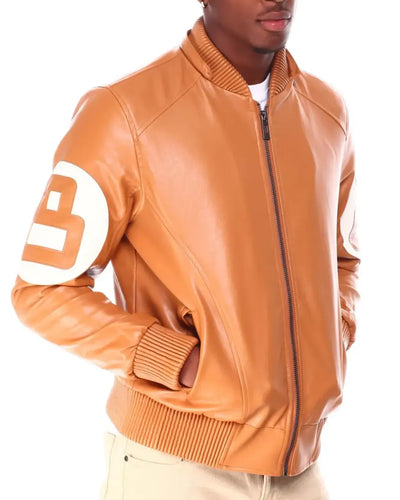 Unisex 8 Ball Orange Fur Hooded Leather Jacket