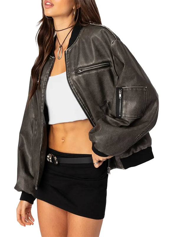 Vava Washed Leather Bomber Jacket