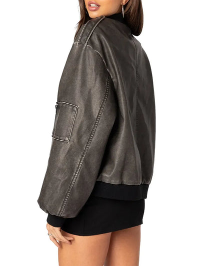 Vava Washed Leather Bomber Jacket