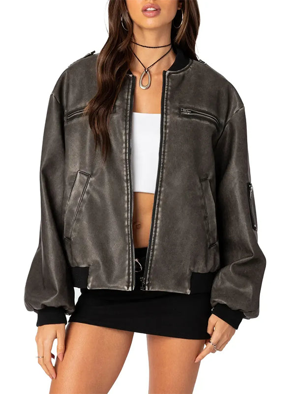 Vava Washed Leather Bomber Jacket