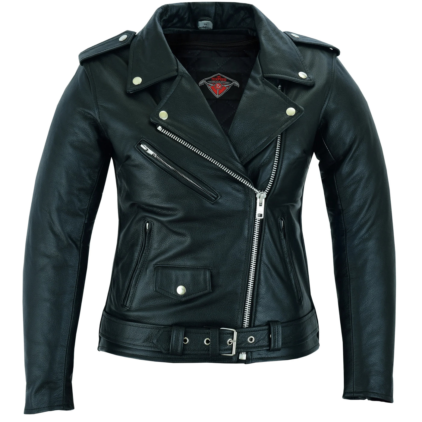 Women Brando Style Leather Motorcycle Jacket Black
